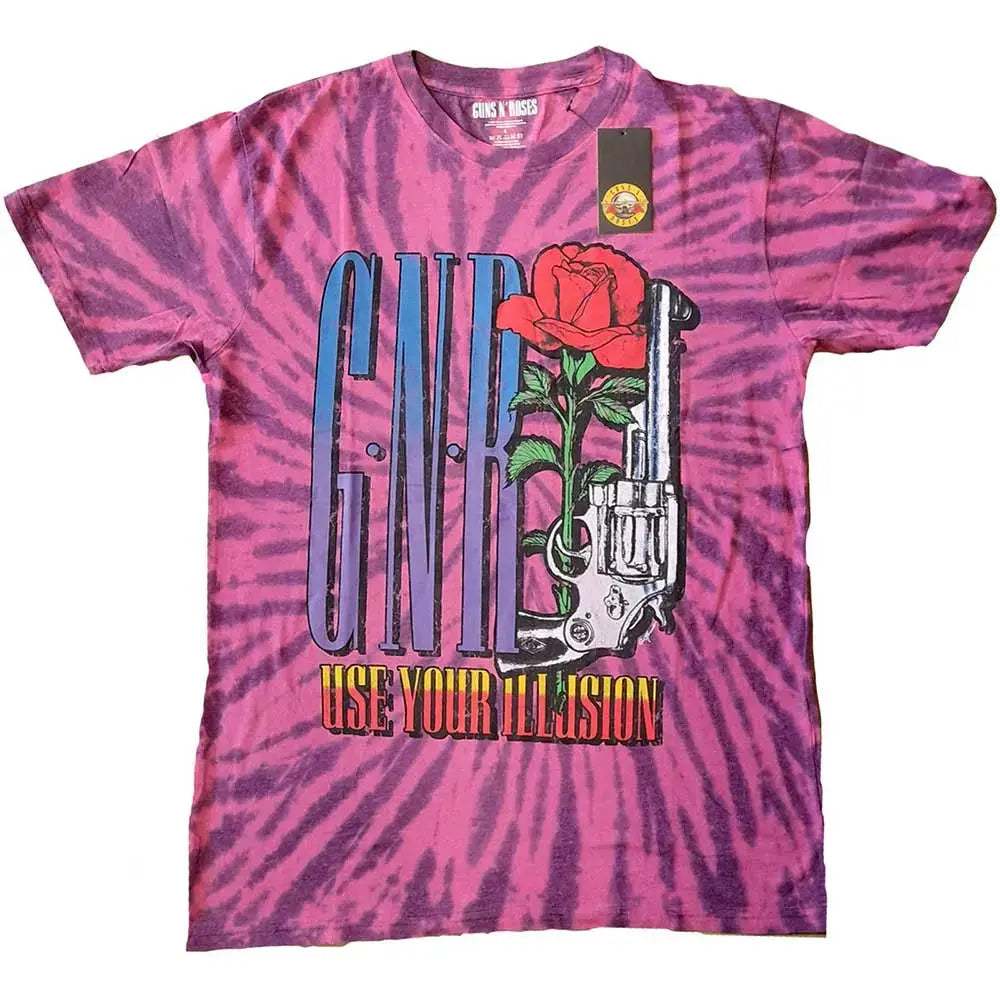 Official GNR - Use Your Illusion Pistol - Tie Dye Pink T-Shirt