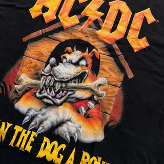T-shirt with AC/DC logo and bulldog graphic on a black background