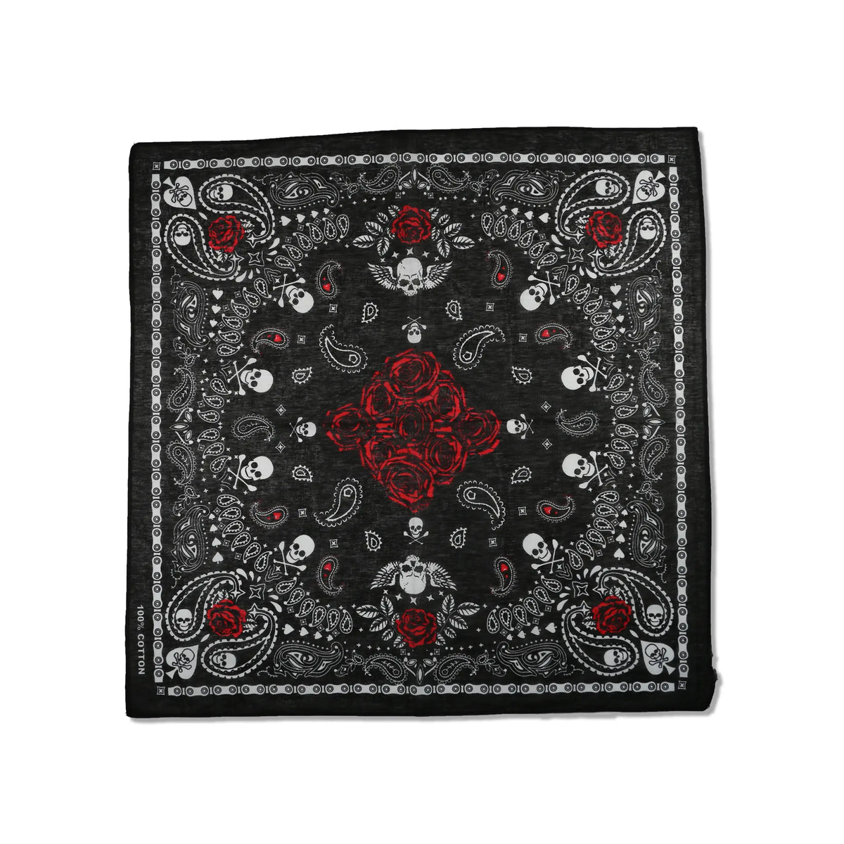 Official Black Skull Bandana with Red Roses | Twisted NZ – Twisted Thread