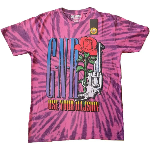 Guns N' Roses Use Your Illusion Tシャツ Official GNR - Use Your Illusion Pistol - Tie Dye Pink T-Shirt