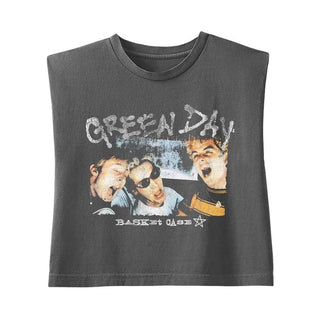 Green Day - Basket Case - Faded Black Muscle Crop Green Day