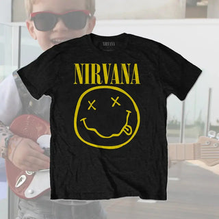 Official Nirvana Happy Face Kids Black T-Shirt Twisted NZ