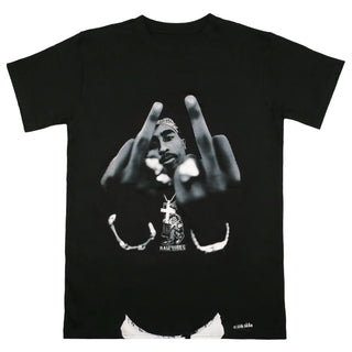Tupac - Middle Finger - Black T-Shirt Tupac