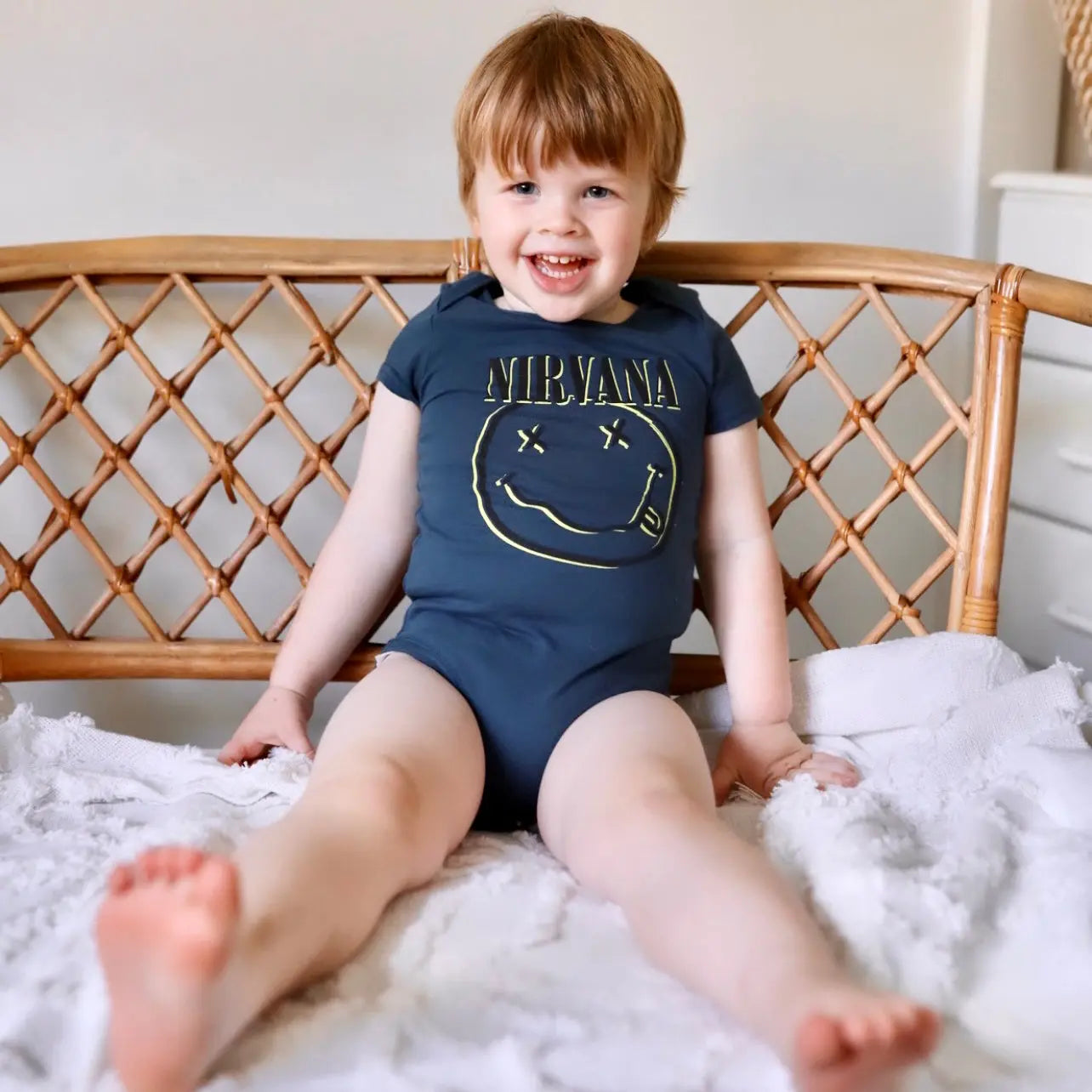 Nirvana Happy Face Baby Navy Blue Onesie