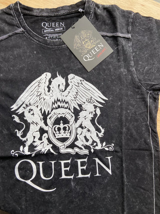 Queen - Classic Crest - Snow Wash Black T-Shirt Queen